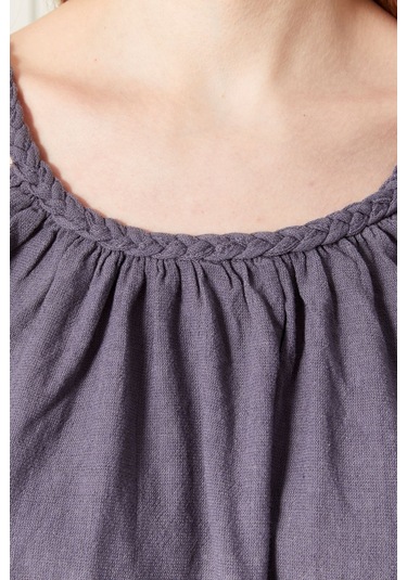 Şık Farklı Tarz Keten Işıl Bluz - Zarif Ve Modern Tasarım Antrasit