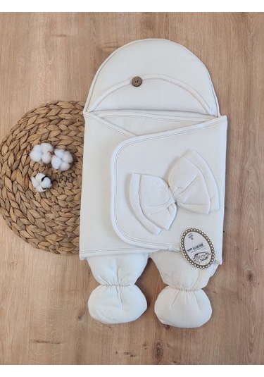 Soft Yumuşak Ayaklı Bebek Kundağı Unisex Bebek Dış Kundak Battaniyesi Hastane Çıkışı Uyku Tulumu Ekru