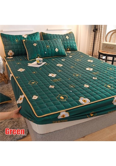 Siyah Yeni % 100% Pamuklu Kumaş Kalınlaşmak Kapitone Yatak Örtüsü Kral Kraliçe Çarşaf Y Koruyucu Hipoalerjenik Ç. K. Alez 56396502 Siyah