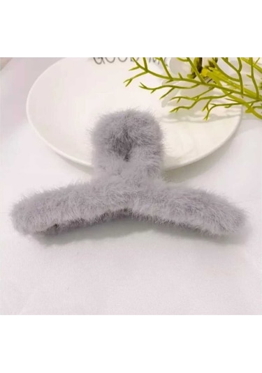 Peluş Yumuşak Tüylü Mandal Toka Gri