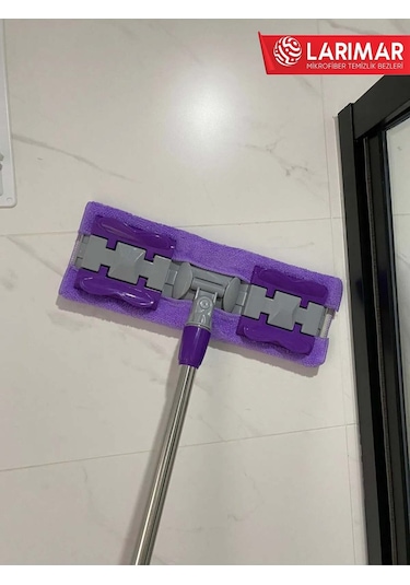 Larimar Kullan At Mop Uyumlu Islak Havlu + Yedek Bez Mor Renk Yer Mopu Mikrofiber Mandallı