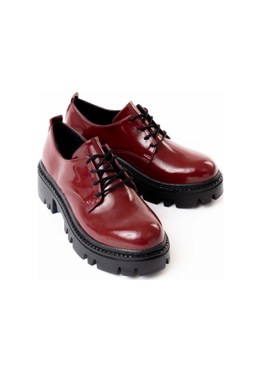 Bordo Rugan Bağcıklı Günlük Yüksek Tabanlı Loafer Ayakkabı Bordo