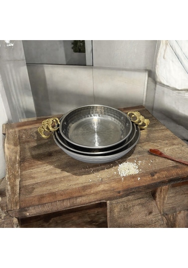 3 Lü Krom Sahan Tavası, Sarı Kulplu 18, 20, 22 Cm