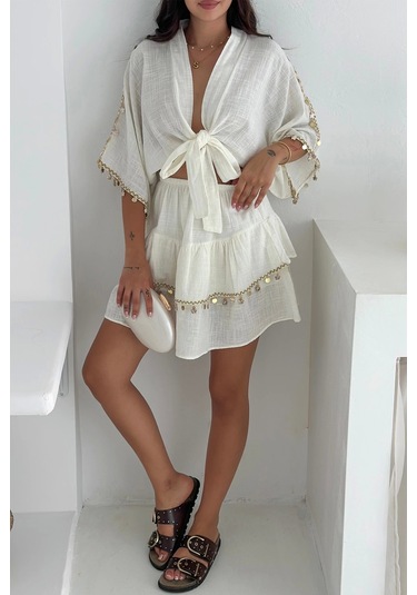 Deniz Kabuğu Aksesuarlı Takım Beyaz Beyaz