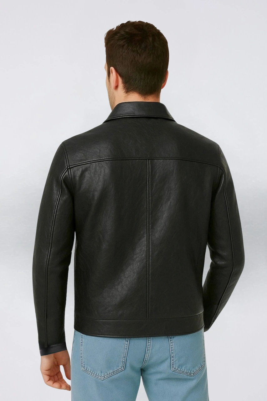 Derije Donald Hakiki Deri Erkek Siyah Basic Ceket
