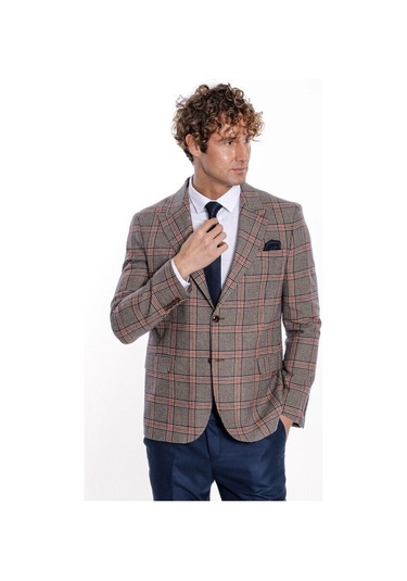 Wessi Ekose Desenli Lacivert Erkek Yün Ceket - Wessi Lacivert