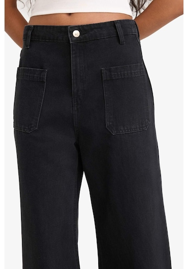 Defacto Kısa Geniş Paça Yüksek Bel Bilek Boy Jean Pantolon F2940ax25wnnm40 Siyah