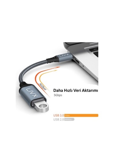 Livx USB 3.0 To Type-C Çevirici Dönüştürücü 60W 15 cm Kablolu OTG