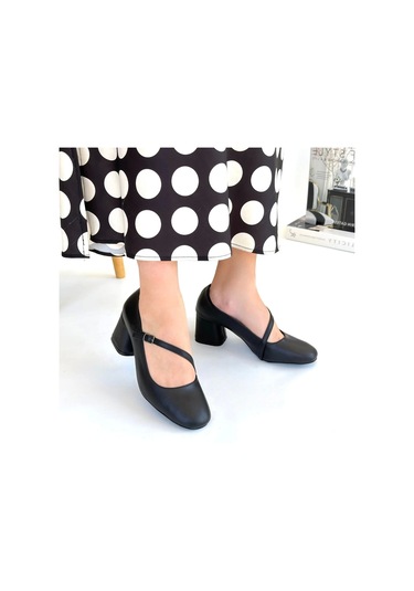Kier Siyah Cilt Kadın Topuklu Ayakkabı Siyah