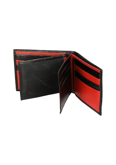 Bay Pablo V80 Siyah-Kırmızı Hakiki Deri Erkek Cüzdan Kırmızı