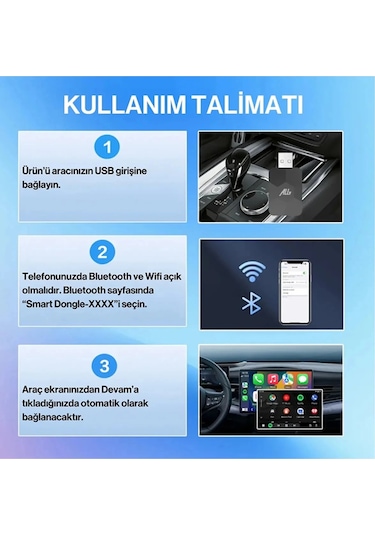 Kablosuz Carplay & Android Auto Adaptörü - Apple Ve Android Cihazlar İçin Evrensel Wireless Carplay Çevirici