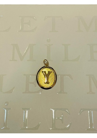 14 Ayar Altın Y Harfi Nostalji Oval Kolye Ucu