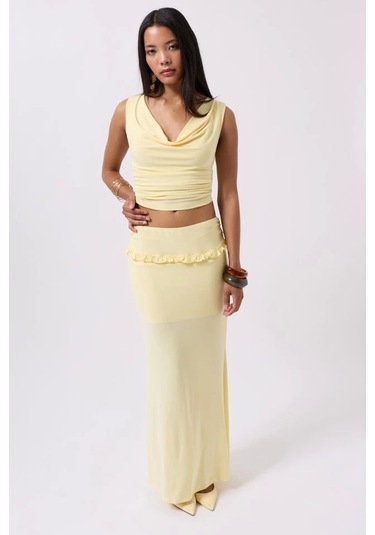Katlama Bel Detay Maxi Etek Sarı