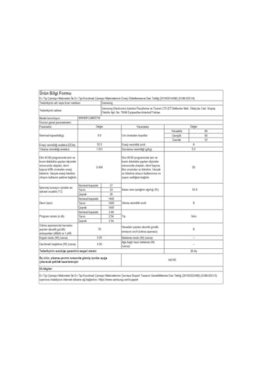 Samsung WW90FG3M05TWAH 1400 Devir 9 KG Çamaşır Makinesi