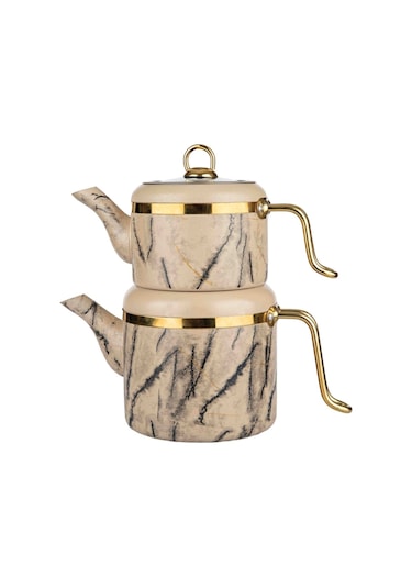 Arow Oolong Granit Çaydanlık Takımı - Kahve - Tr-4443-k Krem
