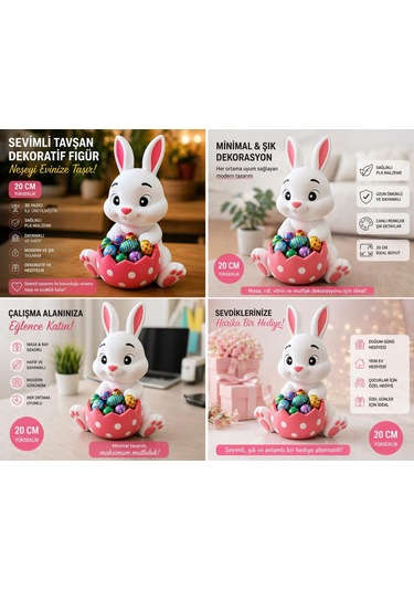Sevimli Tavşan Dekoratif Figür 20 Cm 3d Baskı Pla Şekerlik & Organizer Hediyelik Tasarım 20cm
