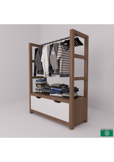 Askılık Çekmeceli Ve Geniş Açık Raflı Yatak Odası Beyaz - Ceviz