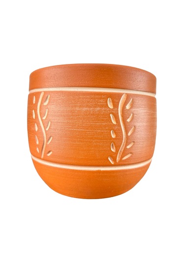 Bitki Tasarımı Ev Dekorasyon Nakış Desenli Toprak Saksı Saksılık Salon Çiçeklik - 19 CM