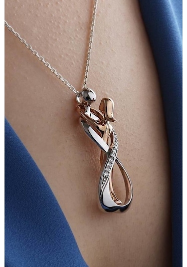 Gümüş Sonsuzluk Sarılan Çift Kolyesi Taşlı Wsn140