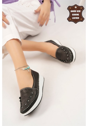 Elit Mn84c Kadın Hakiki Deri Espadril Siyah Siyah