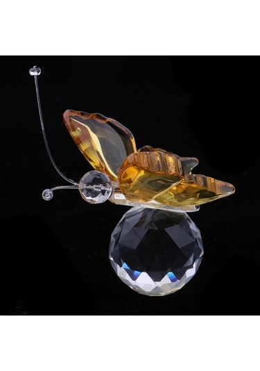 Pazly Uçan Top Süs Sarı Kristal Kesilmiş Kelebek Homyl Heykelcik Cam Ea