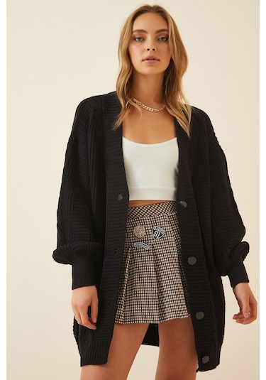 Gabria Düğmeli Örgülü Hırka Siyah