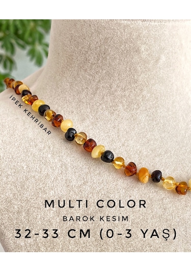 İpek Kehribar Multi Color Sertifikalı Hakiki Baltık Kehribar Bebek Diş Kolyesi