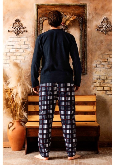 Nisanca 3 Renk Kışlık Erkek Polar Pijama Takımı Lacivert