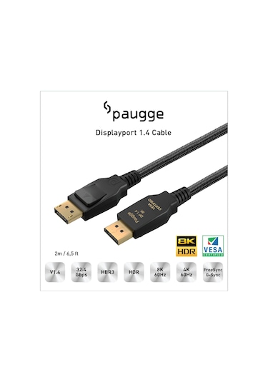 Paugge Vesa Sertifikalı 2M Displayport 1.4 Kablo Entdp1420