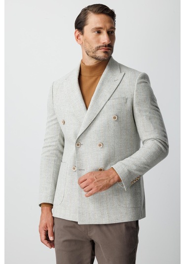 Erkek Gri Slım Fıt / Dar Kalıp Geniş Kırlangıç Ceket-20009 Gri