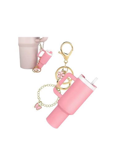 Suofeng İki Yönlü Mini Kumbara Anahtarlık - Çiçek Ve Kelebek Askılımlı, Lip Balm/lipstick Taşıyıcı, Akrilik+alyüminyum, 3.28x1.18 İnç