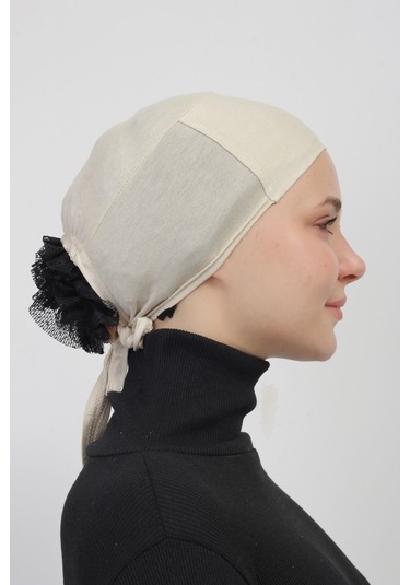 Pratik Dikişsiz Bağlamalı Kaymayan Tesettür Bone Krem