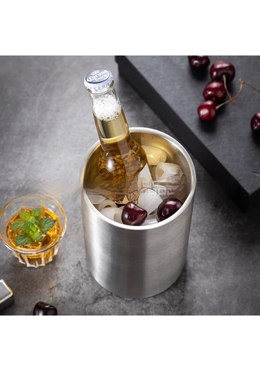 Paslanmaz Çelik Buz Kovası Şampanya Kovası Kırmızı Şarap Soğuk Bira Buz Kovası Ktv Bar Isı Isı Buz Kovası Buz Kovası Buz Kovası Çift Katmanlı 1,6l Çelik