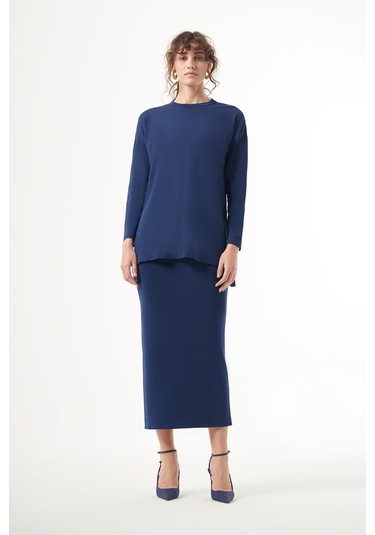 Nuss Merserize Çelik Örme Etek 013 Lacivert Lacivert