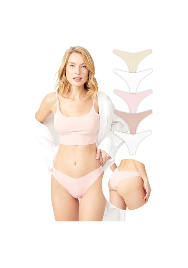 Basic İz Yapmayan Lazer Kesim Brezilya Külot 5'li Paket Renkli-11 Çok Renkli