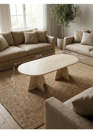 Modern Oval Orta Sehpa Traverten