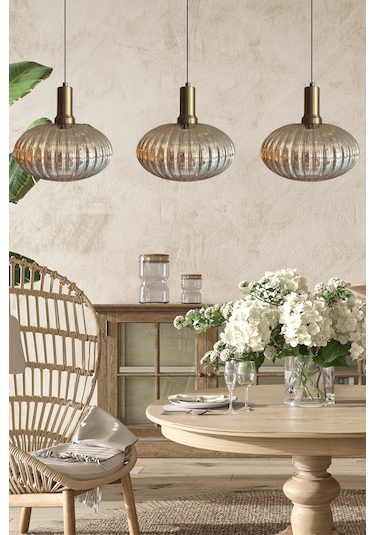 Üçlü Elegant Cam Bal Rengi Avize Eskitme Fener Başlık Sarkıt Lamba Restoran Salon Aydınlatma Bal