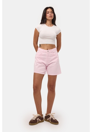 Itsbasic Kadın Light Pembe Diana 6s6-98 Relax Mom Fit Denim Şort