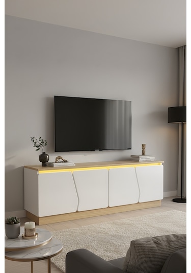 Bohem 150 Cm Tv Ünitesi Ledli Mdf Kapak Beyaz