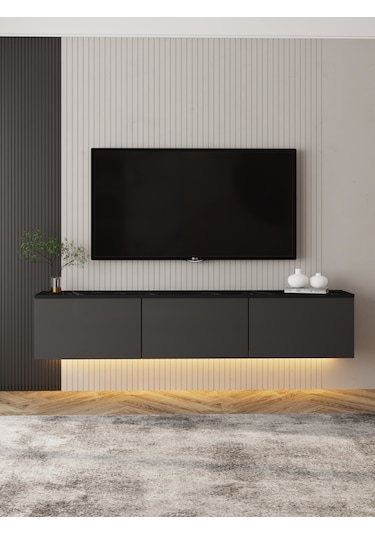 NEON IŞIKLI DUVARA MONTE TV ÜNİTESİ (antrasit)