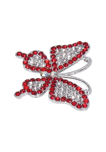 Lemestar Kırmızı Ab Renkli Kelebek Desenli Cam Ve Metal Broş - 5 Adet Paket - Gömlek, Elbise, Telefon Kılıfı Dıy Dekorasyon Aksesuarı Kırmızı