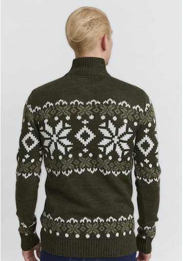 Edwardest Erkek Örgü Kazak: Günlük Slim Fit Yarım Yüksek Yakalı Hırka Kahverengi