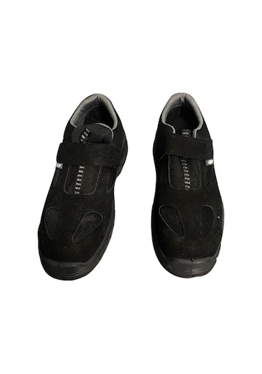S-1 Ortopedik Çelik Burunlu Yandan Cırt Cırtlı Süet Siyah İş Ayakkabısı Siyah