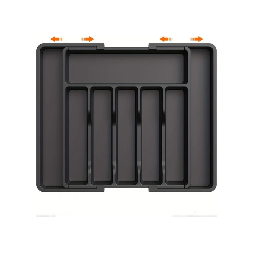 Gateesat Siyah 8 Bölmeli Genişletilebilir Mutfak Çekmece İçi Organizer Tablası, Pratik Saklama Çözümü Siyah