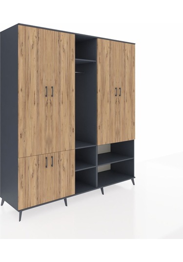 Kronos Dolap 15 Raflı 5 Kapaklı Tek Askılı 220x59x243 Antrasit-çam/antrasit Atlas Çam/antrasıt