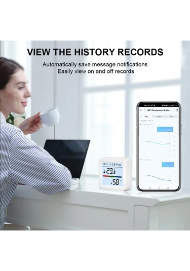 Ruicoo Akıllı Wifi Termometre Higrometre - Gerçek Zamanlı Sıcaklık Ve Nem Ölçer, Lcd Ekranlı, Kablosuz İzleme, Ev Ve Sera Kullanımı İçin