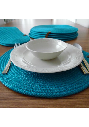 Turkuaz 6 Kişilik 7parça Amerikan Servis, Hasır Supla Takımı, Tab Turkuaz