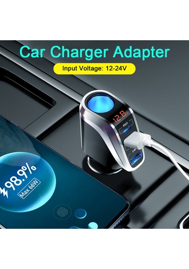 Honmex Ozio Araba Şarj Cihazı, Hızlı Şarj, Sigara Çakmaklı 3'lü Usb Ve Type-c Çevirici, Gümüş Renk, 12-24v Dy34tc