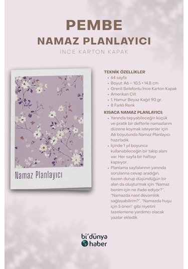 1 Yıllık Namaz Planlayıcı Defterim - Lila Çok Renkli