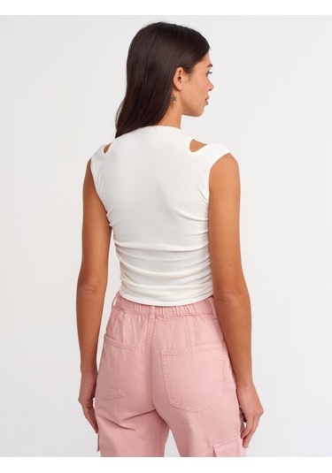 Dilvin Önü Büzgülü Triko Atlet  Ekru